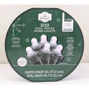 NEW Holiday Time 500-Count Cool White LED Dome Christmas Lights GREEN WIRE